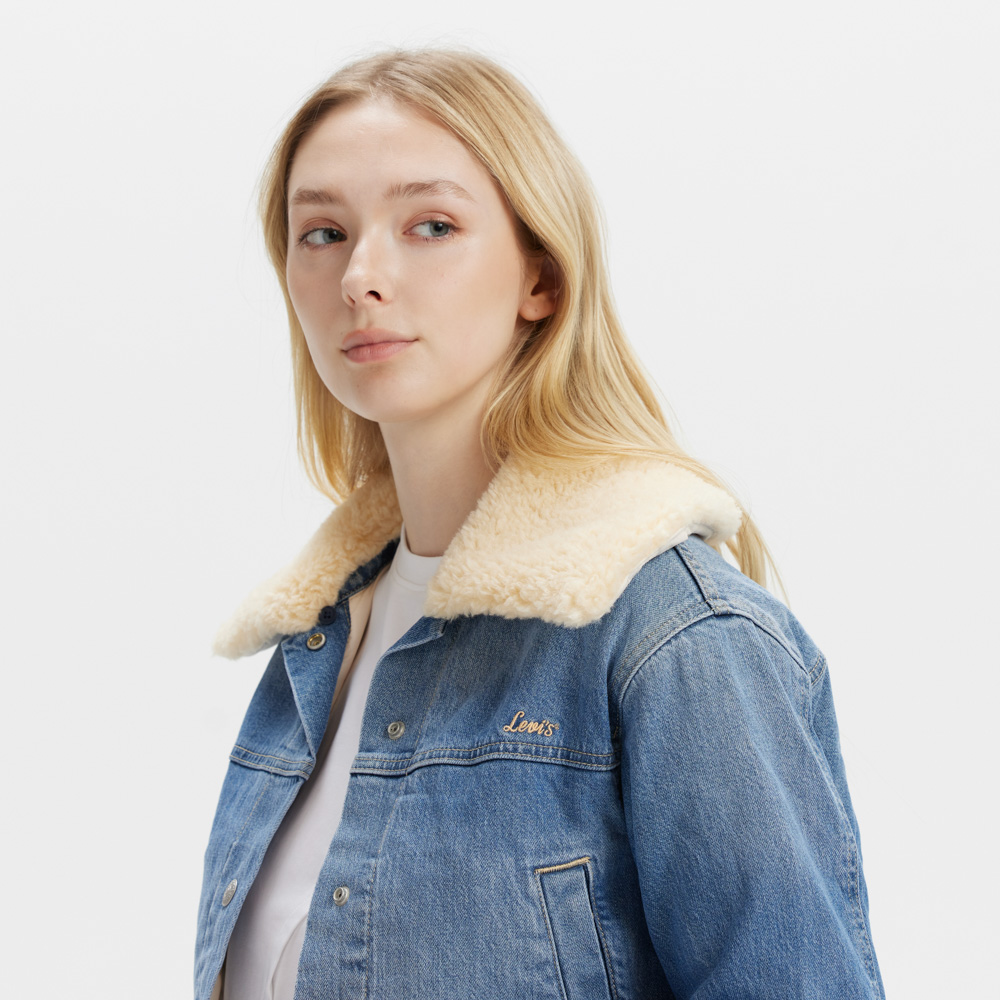 Levi's® Women's Warm Series Wool Collar Short Denim Jacket - Image 3