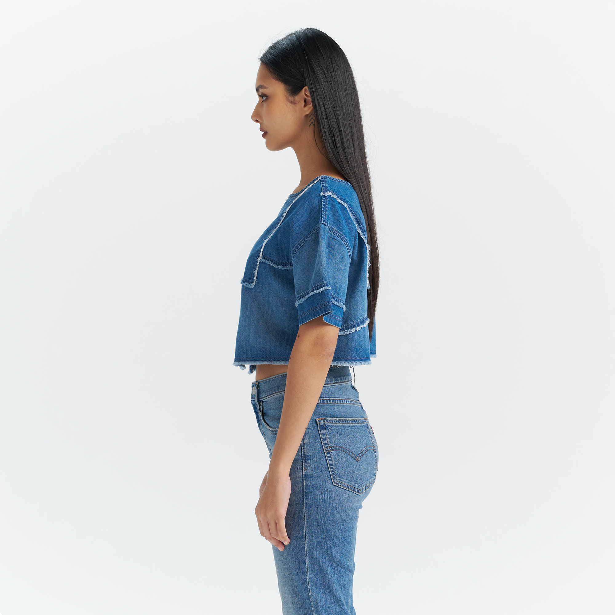 Levi's® Women's Patchwork Design Denim Short Sleeve Top - Image 5