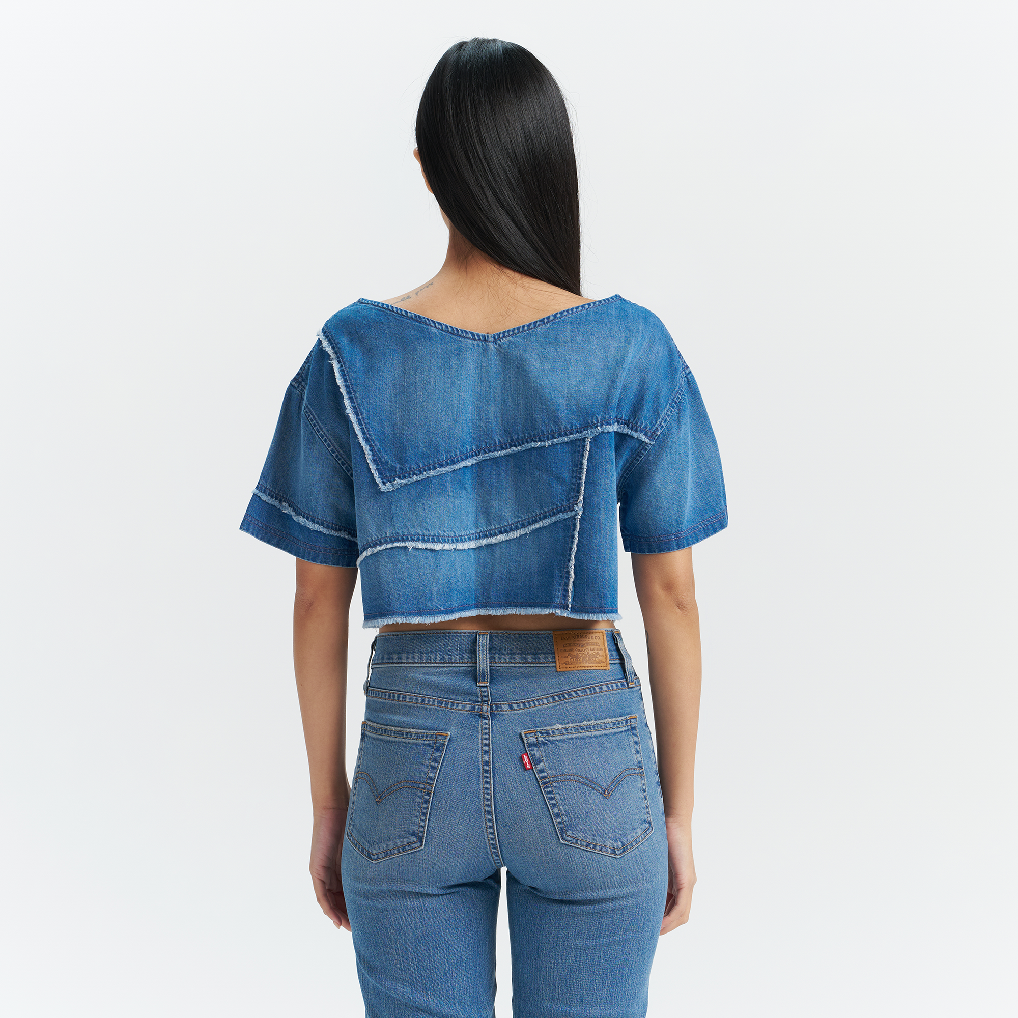 Levi's® Women's Patchwork Design Denim Short Sleeve Top - Image 4