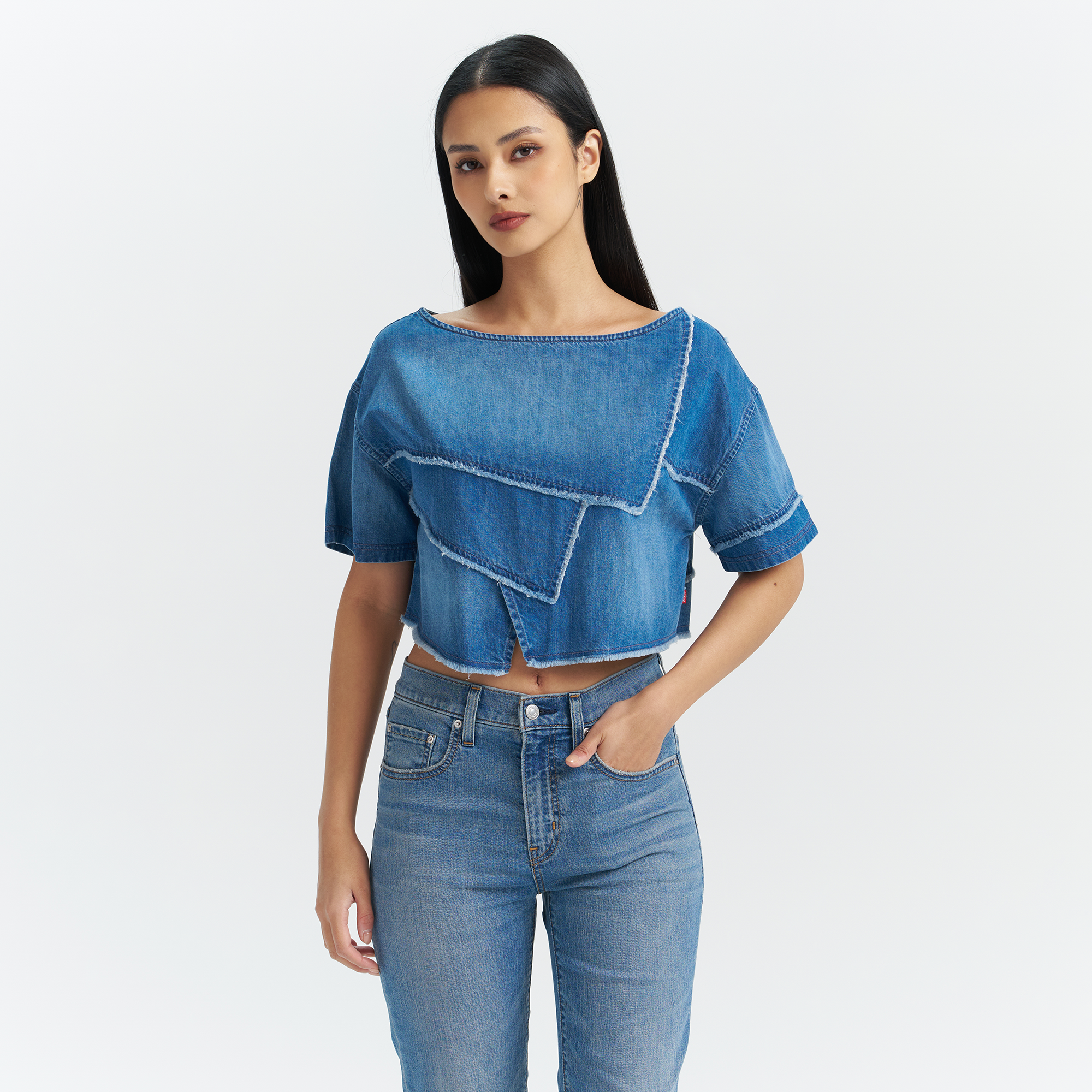 Levi's® Women's Patchwork Design Denim Short Sleeve Top - Image 2