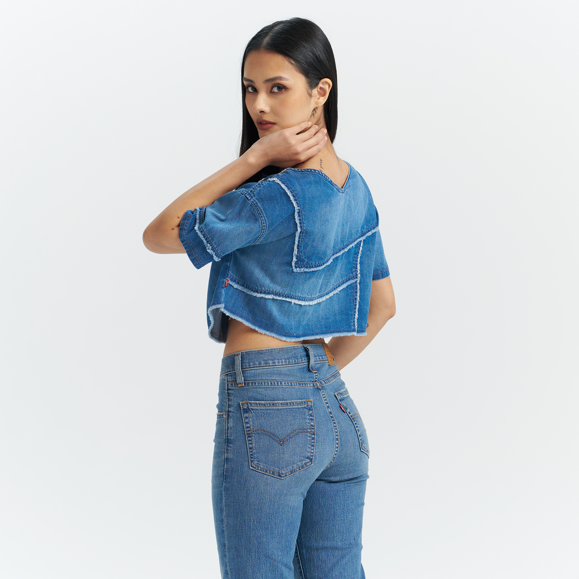 Levi's® Women's Patchwork Design Denim Short Sleeve Top - Image 3